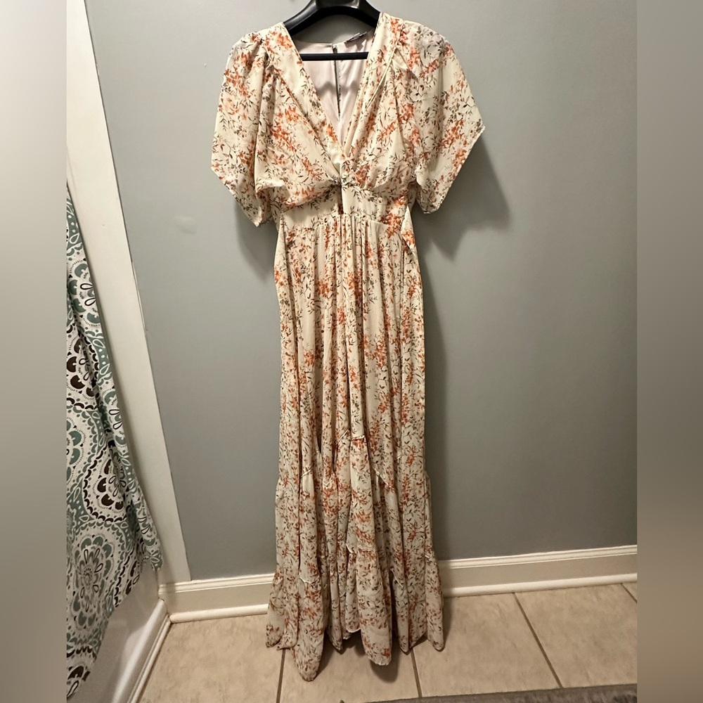 Baltic Born Floral V-Neck Maxi Dress in Cream and Rust